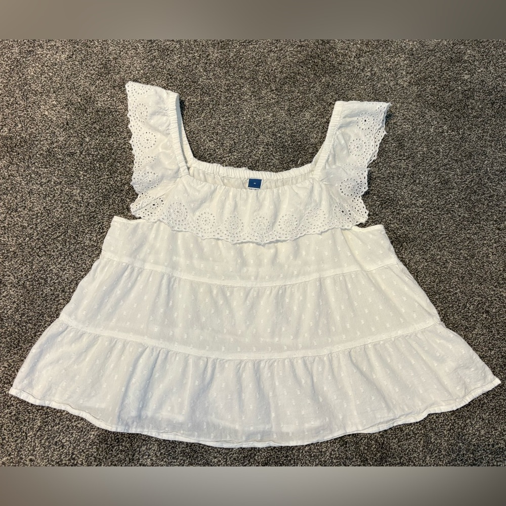Old Navy White Eyelet Tiered Blouse